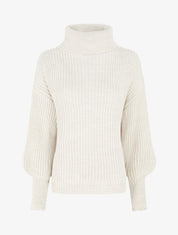 Pull uni en maille à col roulé - Blanc cassé - 1