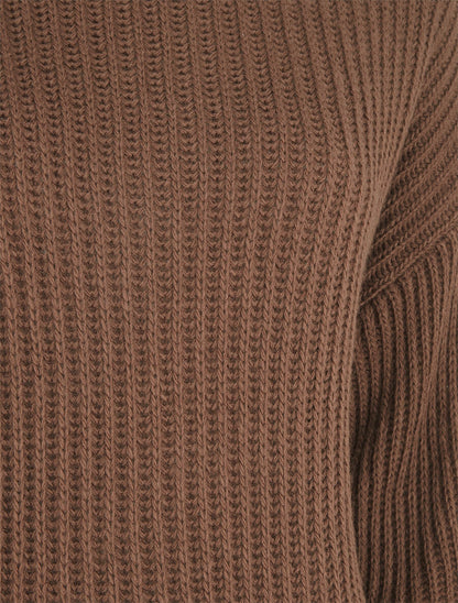 Pull uni en maille à col roulé - Marron - 3