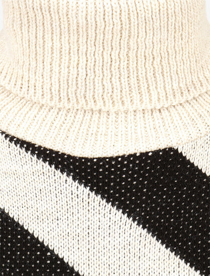Pull rayé à col roulé - Crème - 3