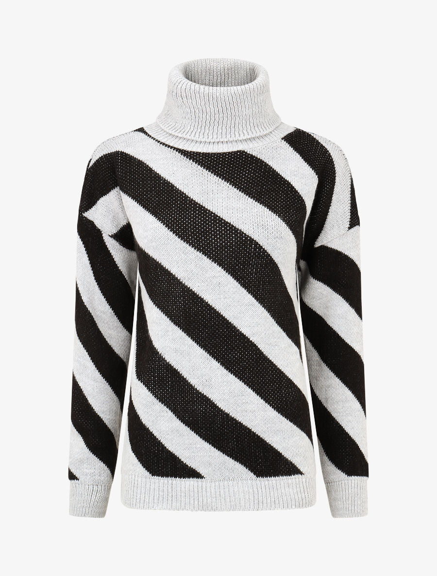 Pull rayé à col roulé - Gris - 1