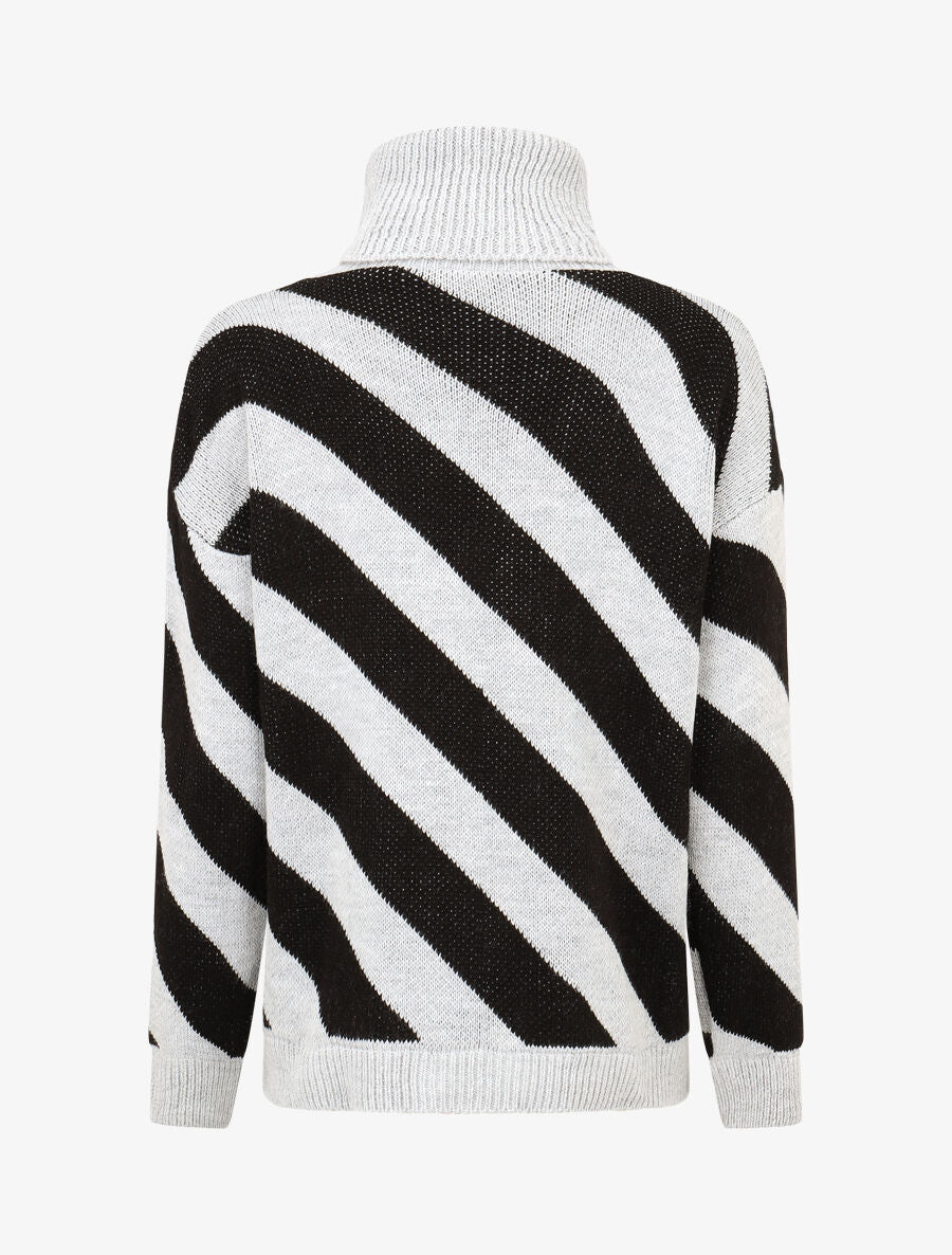 Pull rayé à col roulé - Gris - 2