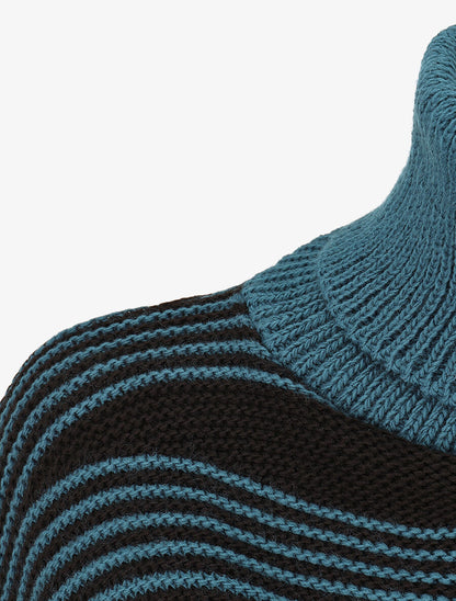 Pull col roulé à imprimé graphique - Bleu canard - 3