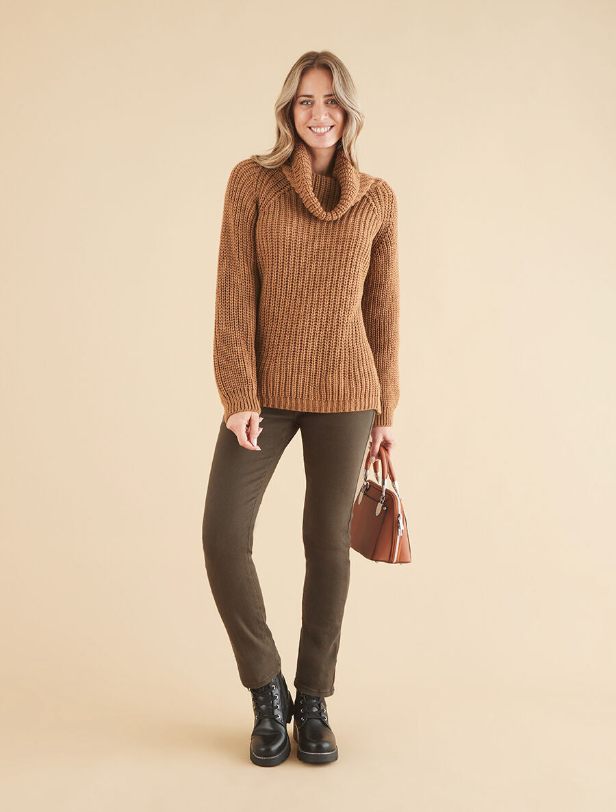 Pull en maille à col roulé loose - Camel - 4