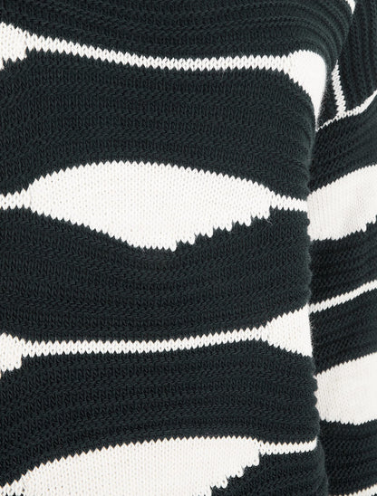 Pull imprimé à col bateau - Noir - 3