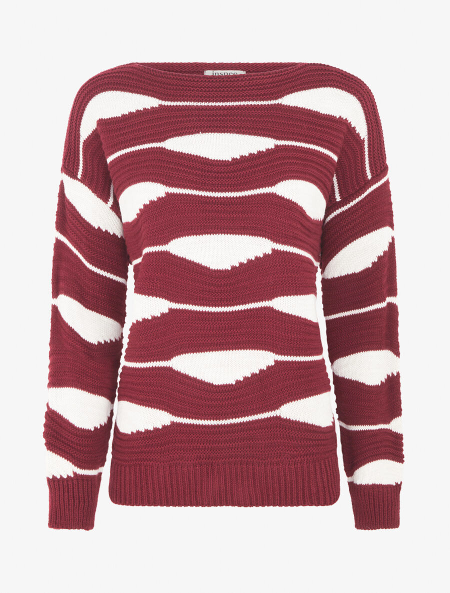 Pull imprimé à col bateau - Lie de vin - 1