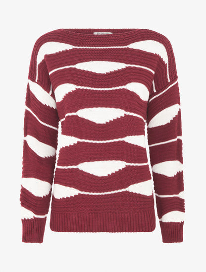 Pull imprimé à col bateau - Lie de vin - 1