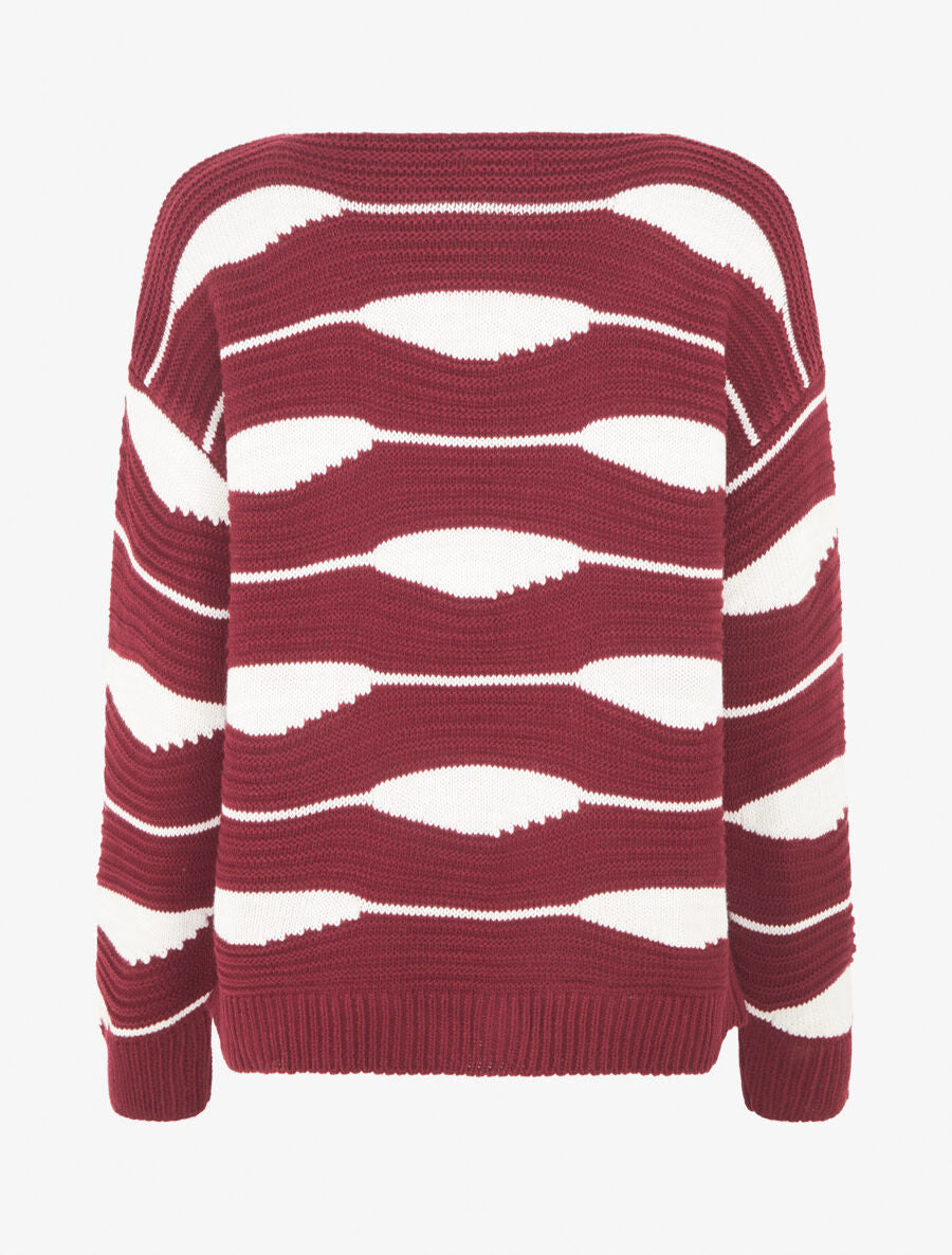 Pull imprimé à col bateau - Lie de vin - 2