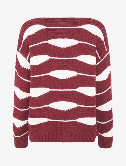 Pull imprimé à col bateau - Lie de vin - 2
