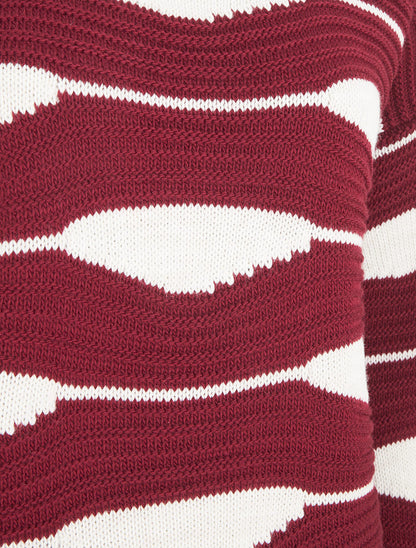 Pull imprimé à col bateau - Lie de vin - 3