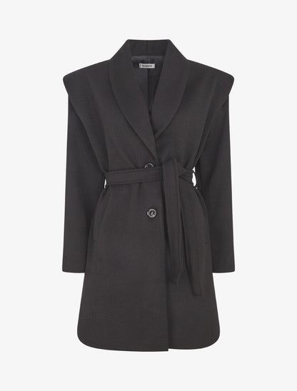 Manteau long boutonné et ceinturé - Noir - 4