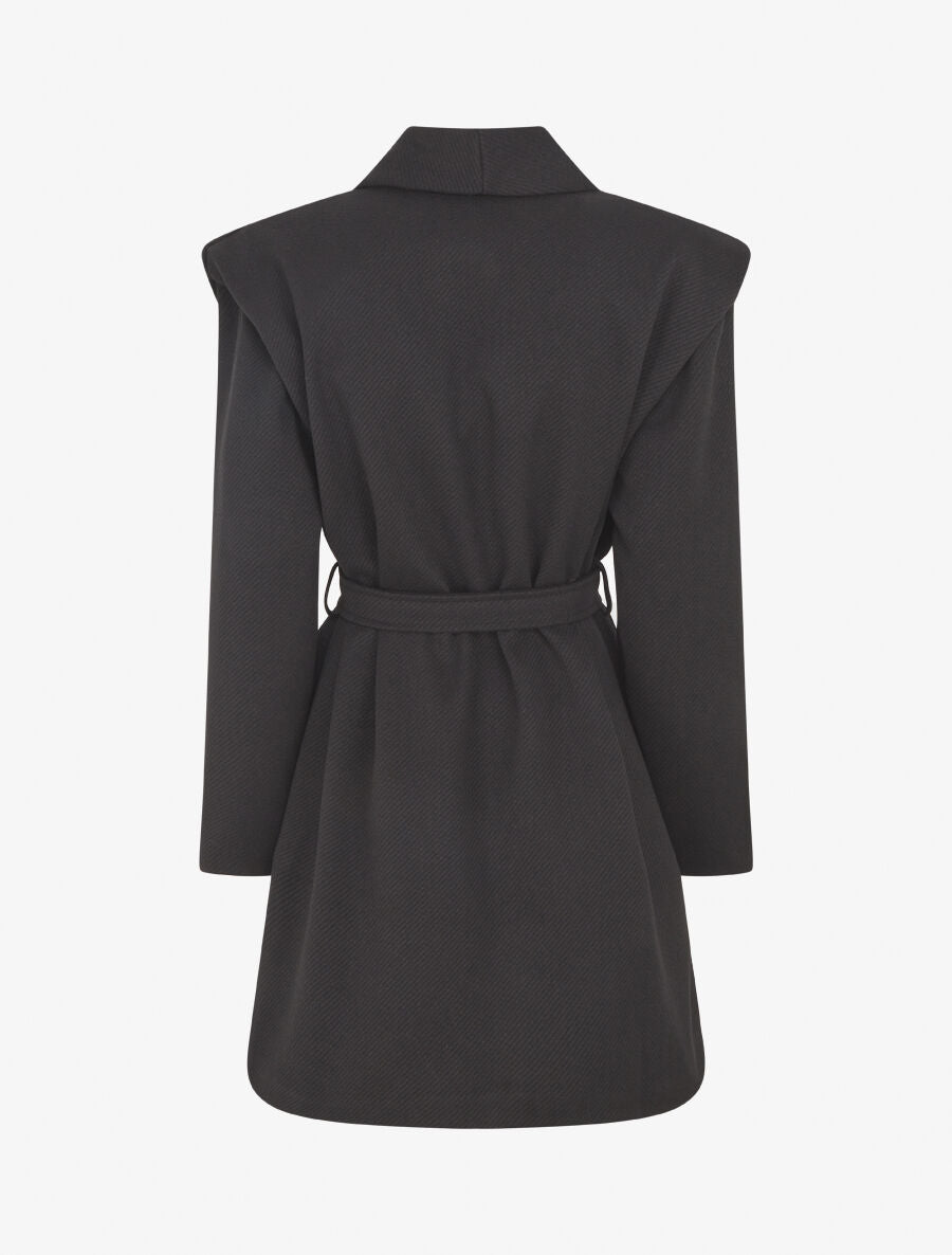 Manteau long boutonné et ceinturé - Noir - 2