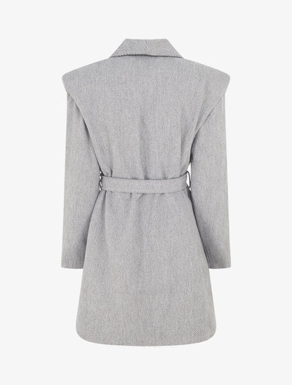 Manteau long boutonné et ceinturé - Gris/noir - 2