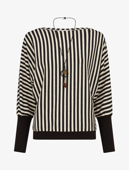 Pull à rayures irisées et col bateau - Noir - 1