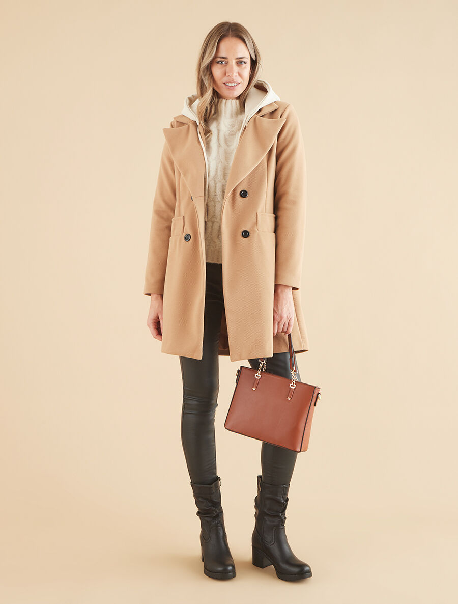 Manteau à capuche style sweat - Camel - 5