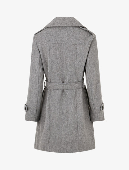 Manteau long uni boutonné - Gris chiné - 2