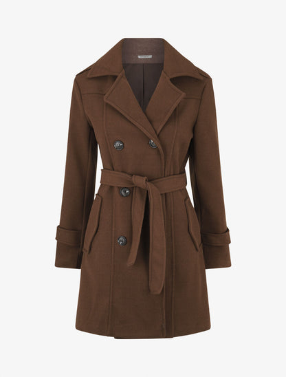 Manteau long uni boutonné - Chocolat - 1