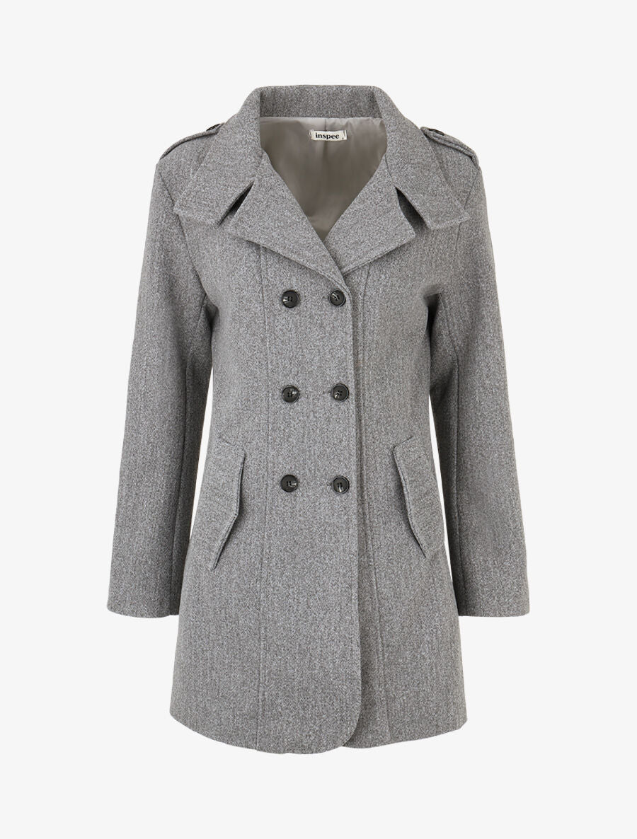 Manteau uni à col cranté stylisé - Gris - 4