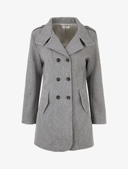 Manteau uni à col cranté stylisé - Gris - 4