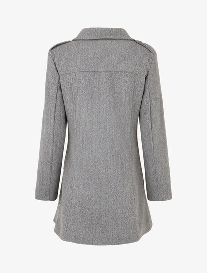 Manteau uni à col cranté stylisé - Gris - 2