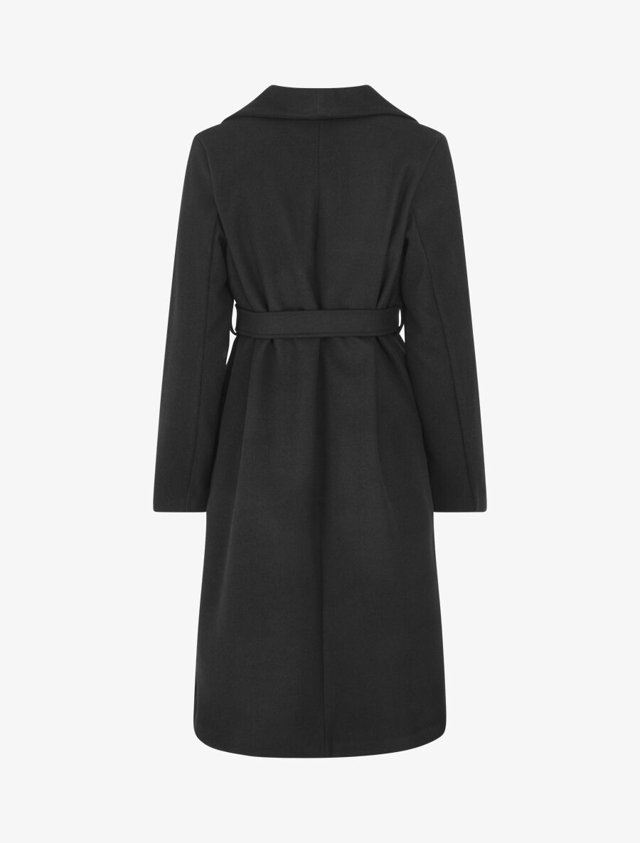 Manteau long uni ceinturé - Noir - 2