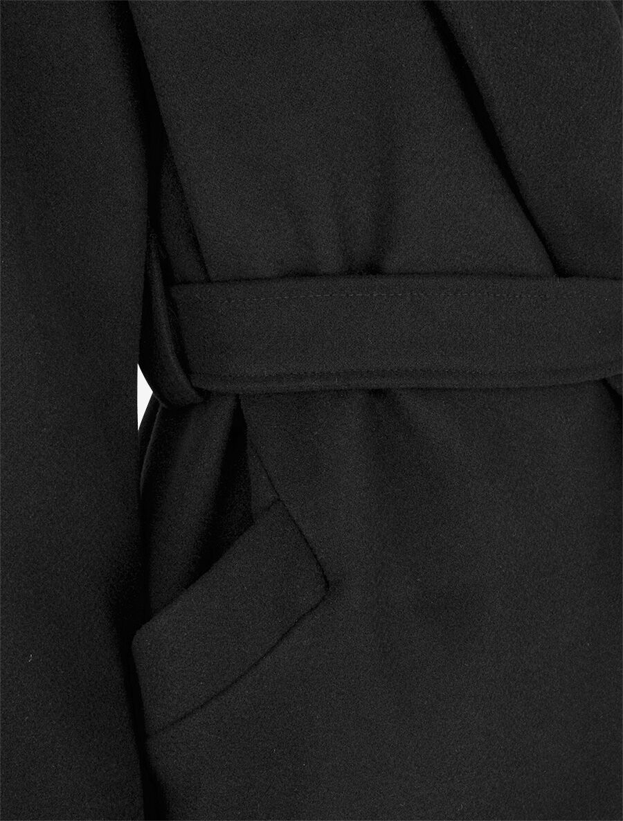 Manteau long uni ceinturé - Noir - 3