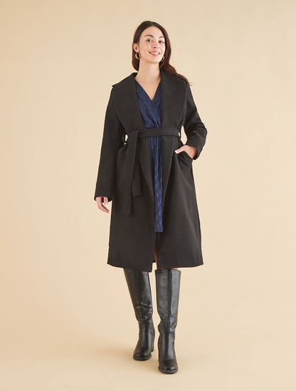 Manteau long uni ceinturé - Noir - 4