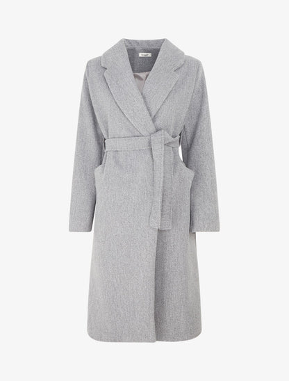 Manteau long uni ceinturé - Gris - 1