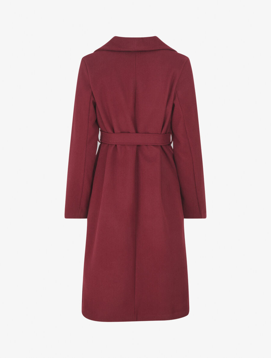 Manteau long uni ceinturé - Bordeaux - 2