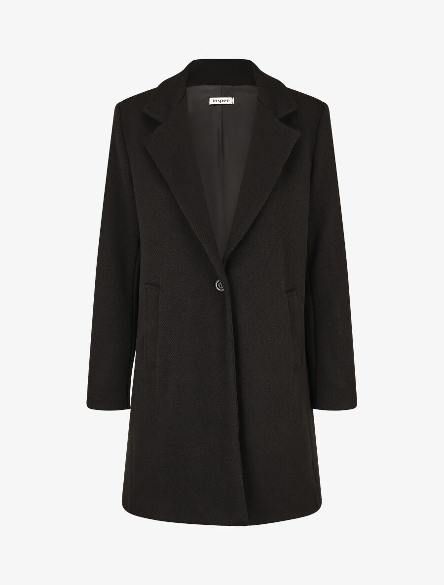 Manteau strié à col cranté - Noir - 1