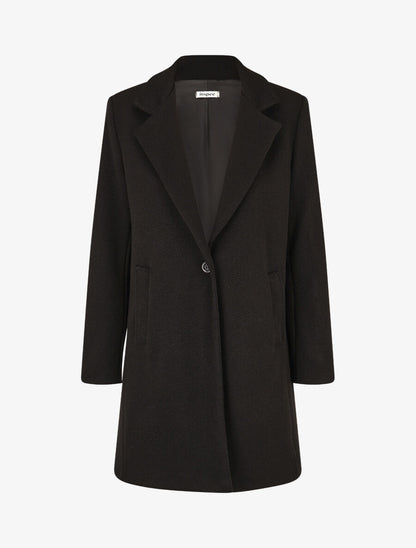Manteau strié à col cranté - Noir - 1