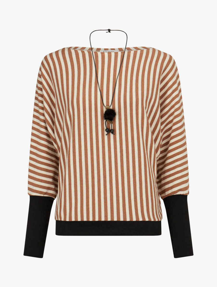 Pull à rayures irisées et col bateau - Camel - 1