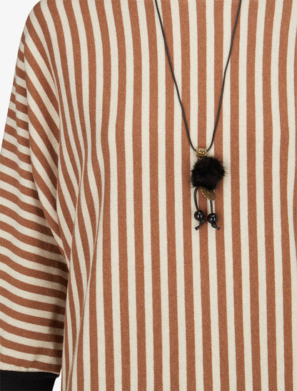 Pull à rayures irisées et col bateau - Camel - 3