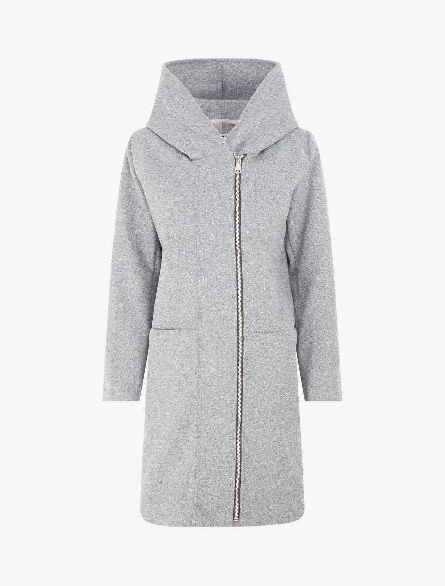 Manteau long uni à capuche - Gris - 1