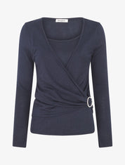 Pull fin effet superposé à empiècement bijou strassé - Marine - 5