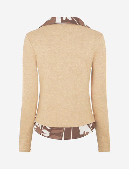 Pull fin à empiècement imprimé - Beige - 2