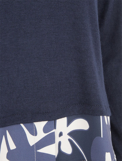 Pull fin à empiècement imprimé - Marine - 3