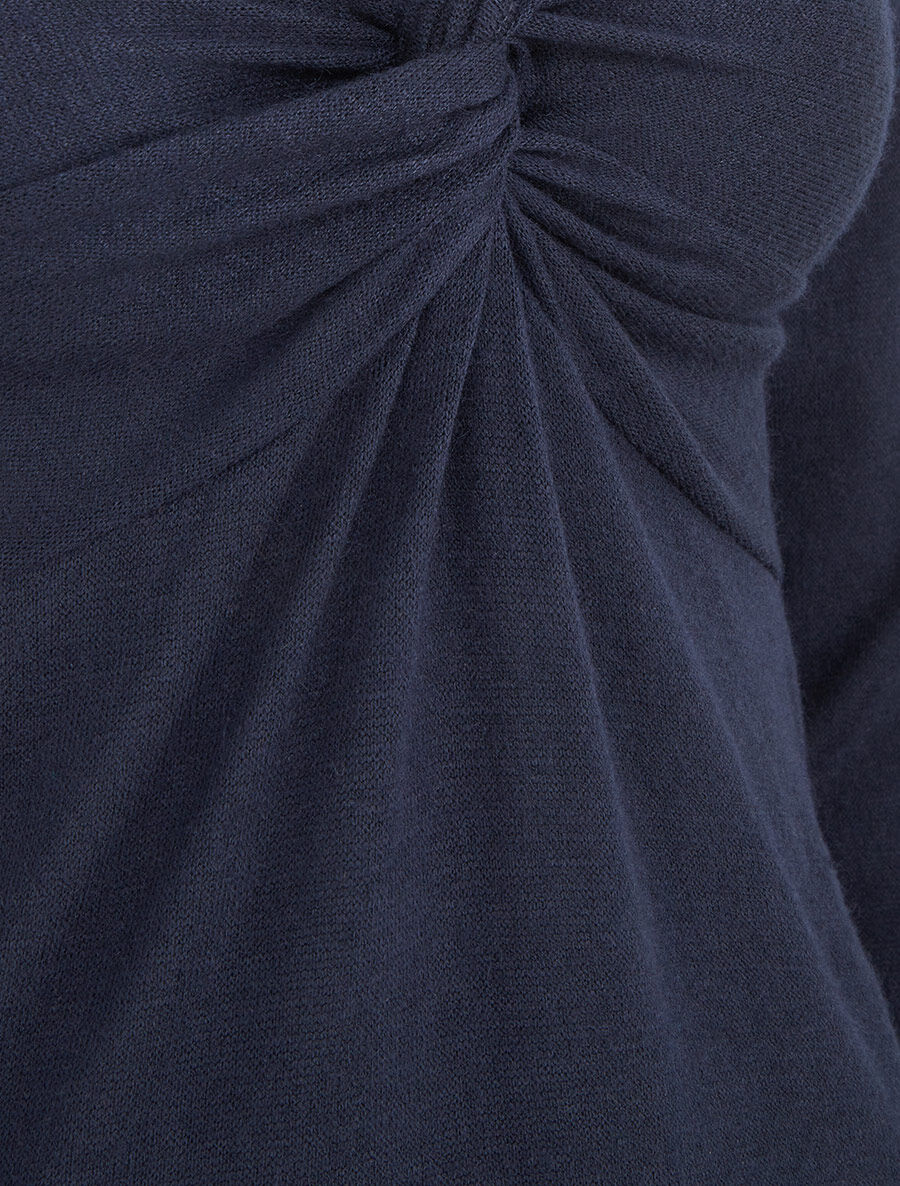 Pull fin à col V stylisé - Marine - 3