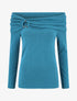 Pull fin côtelé à col bardot - Bleu canard - 4