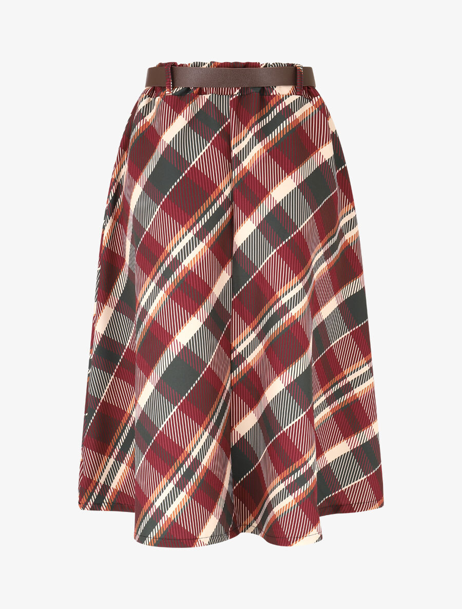 Jupe longue imprimé carreaux - Bordeaux - 2
