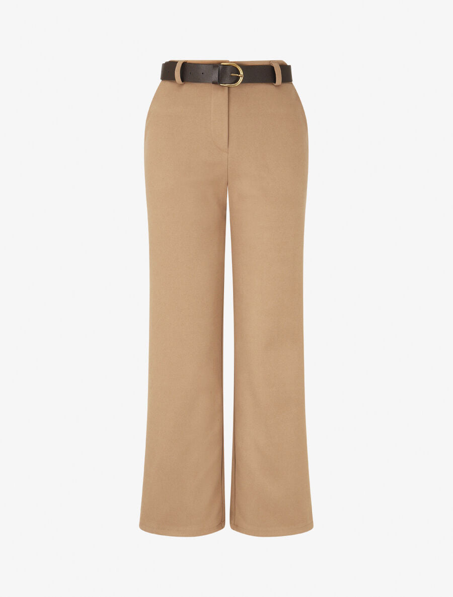 Pantalon épais uni coupe droite - Taupe - 5