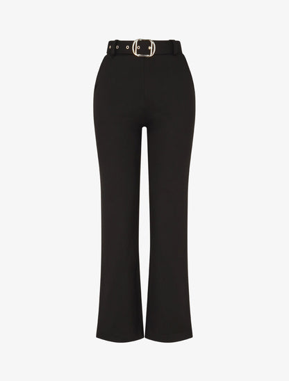 Pantalon long uni ceinturé - Noir - 5