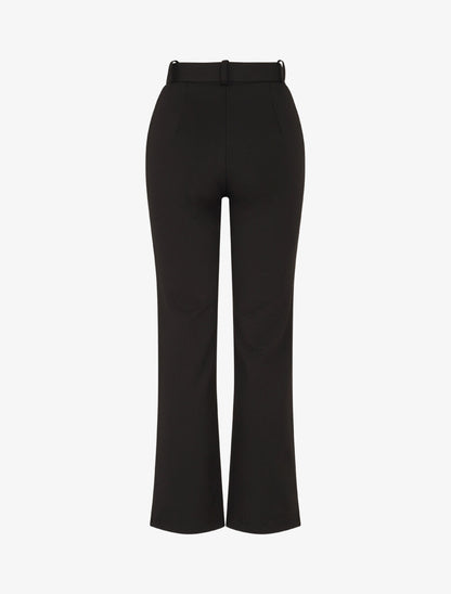 Pantalon long uni ceinturé - Noir - 2
