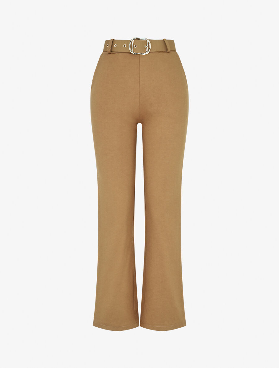 Pantalon long uni ceinturé - Camel - 1