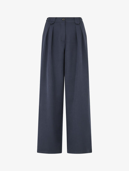 Pantalon ample à taille élastiquée - Marine - 4