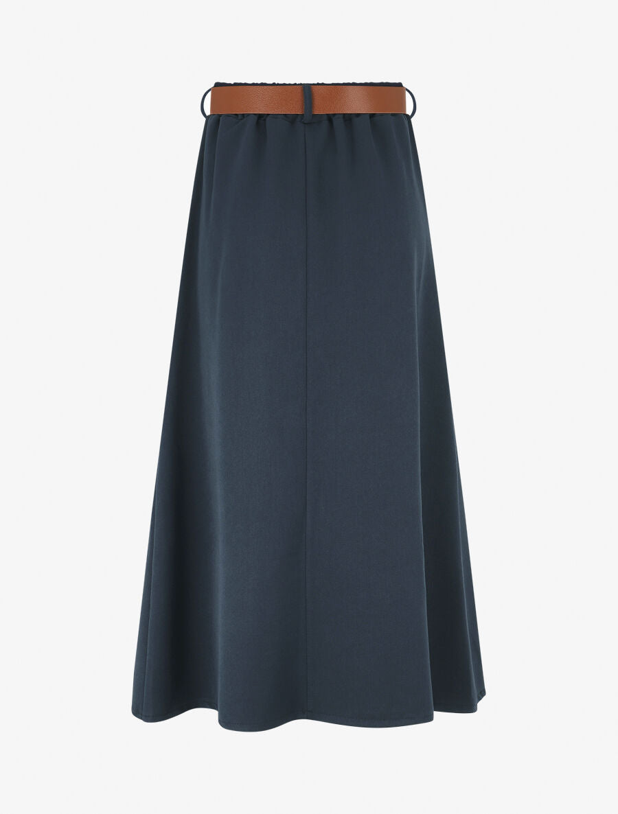Jupe longue unie à taille élastiquée - Marine - 2