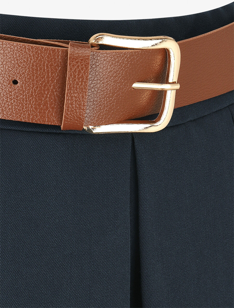 Jupe longue unie à taille élastiquée - Marine - 3