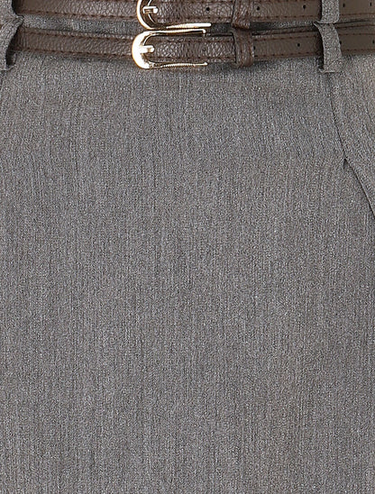 Jupe longue uni à double passants - Gris - 3