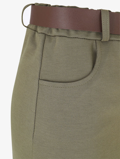Jupe unie fendue à taille élastiquée - Kaki - 3