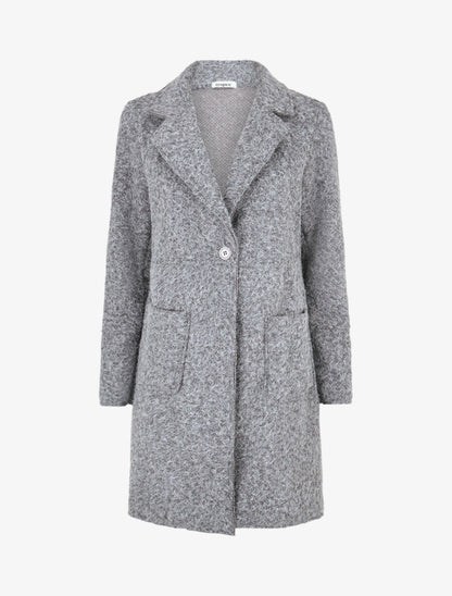 Manteau long uni duveteux - Gris - 1