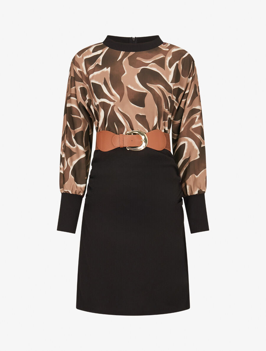 Robe moulante à buste imprimé graphique - Marron - 4